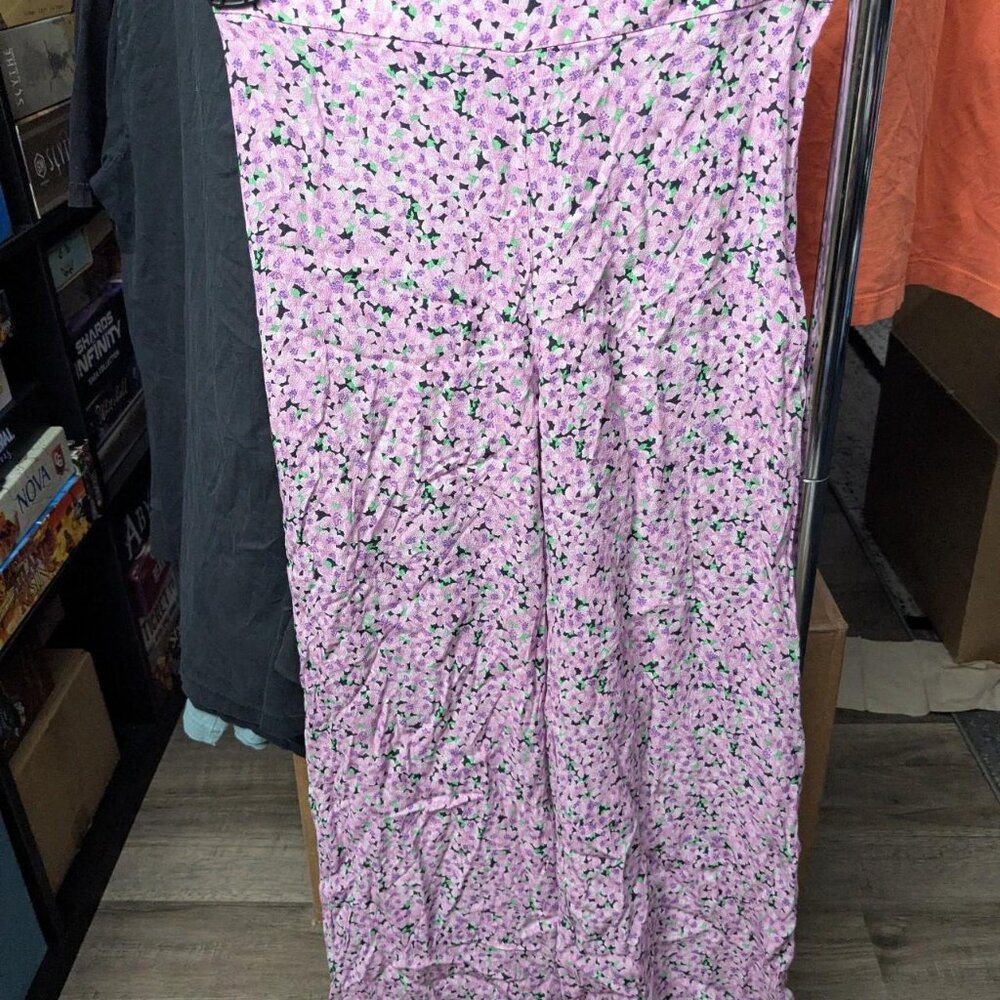 Zara Pastel Purple & Flower Print Wide Leg Pants Size S